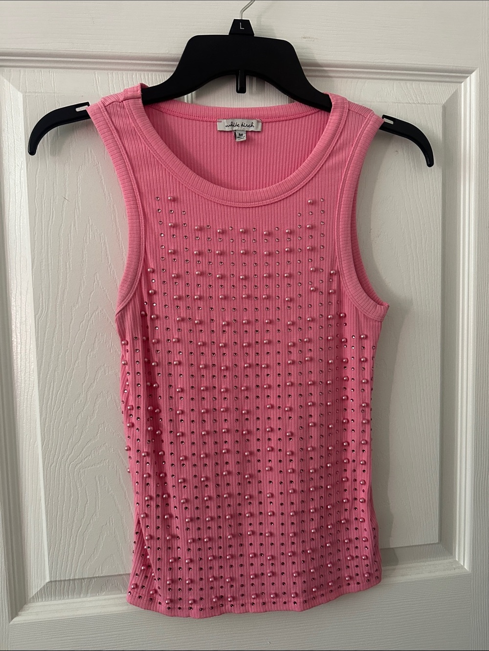 white birch Pink Ribbed Studded Tank Top